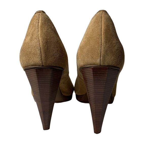 Michael Kors Pumps Women's Size 10 Brown Leather Tan Peep Toe Coquette - Picture 3 of 8